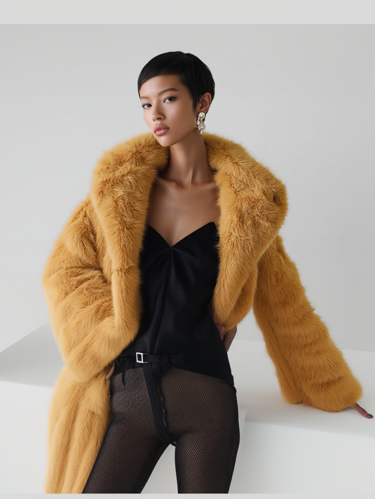 Abrigo dorado elegante mujer | Stylicious