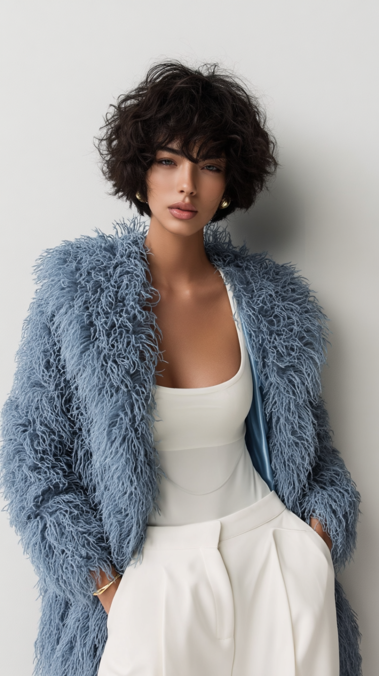 Abrigo de pelo azul mujer | Stylicious