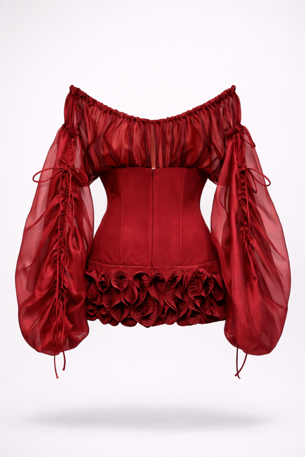 Vestido corse negro y rojo de organza | Stylicious (22)