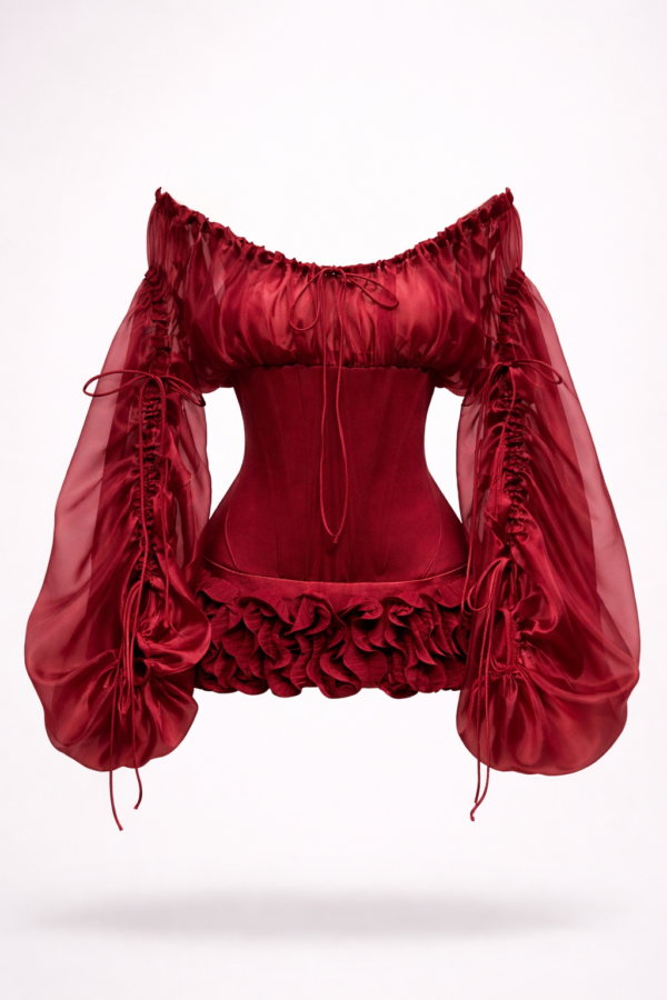 Vestido corse negro y rojo de organza | Stylicious (21)