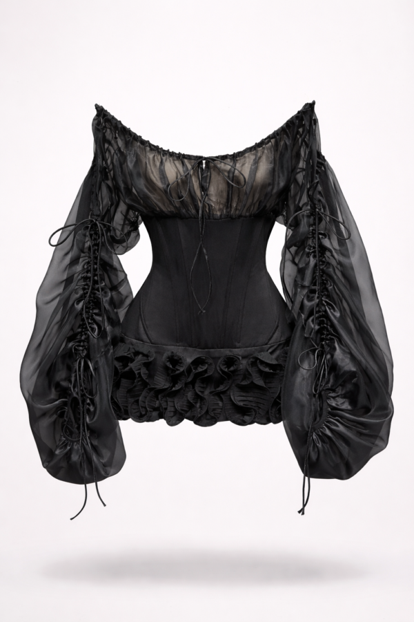 Vestido corse negro y rojo de organza | Stylicious (20)
