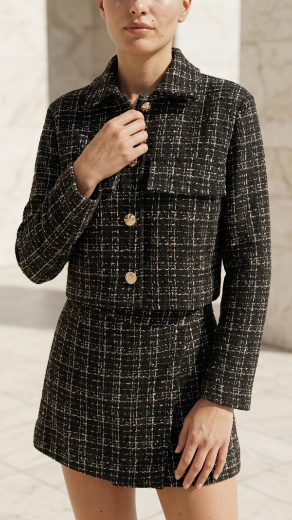 Conjunto de tweed negro y dorado | Stylicious (16)
