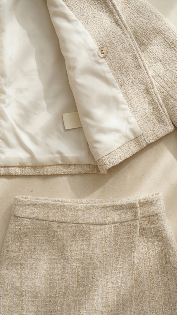 Conjunto de tweed beige y dorado | Stylicious (14)