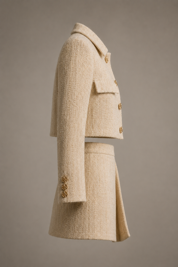 Conjunto de tweed beige y dorado | Stylicious (12)