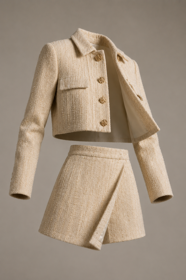 Conjunto de tweed beige y dorado | Stylicious (10)