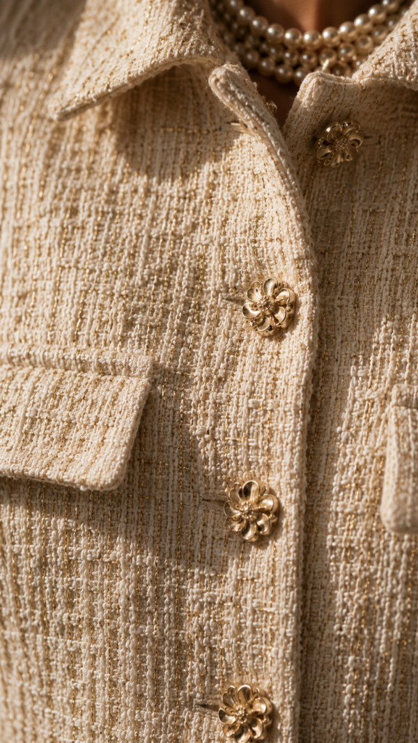Conjunto de tweed beige y dorado | Stylicious (4)