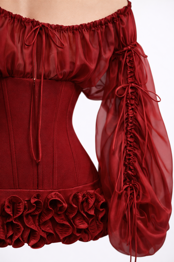 Vestido corse negro y rojo de organza | Stylicious (23)