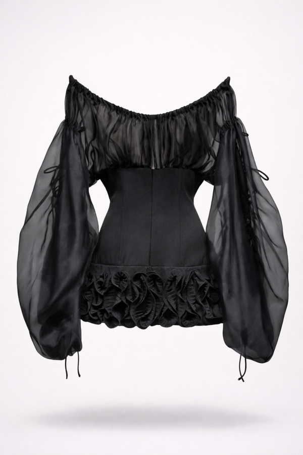 Vestido corse negro y rojo de organza | Stylicious (19)