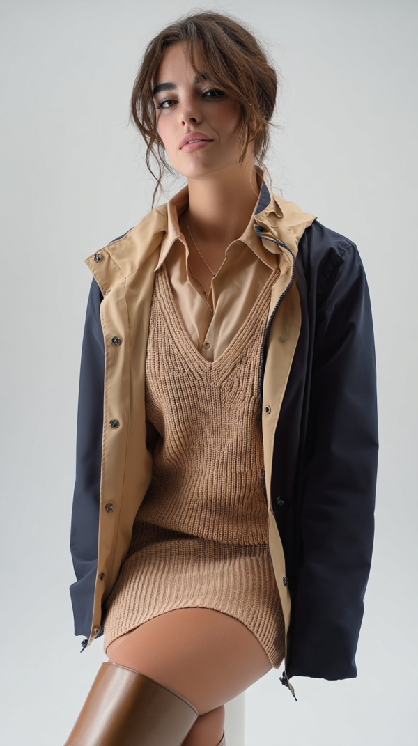 Chubasquero reversible azul y beige | Stylicious (27)