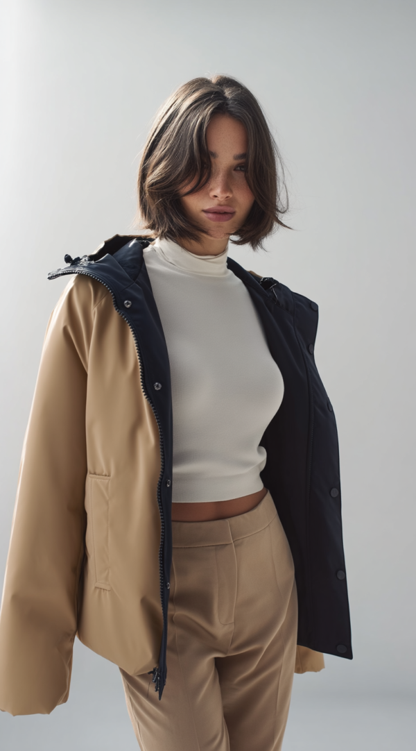 Chubasquero reversible azul y beige | Stylicious (21)