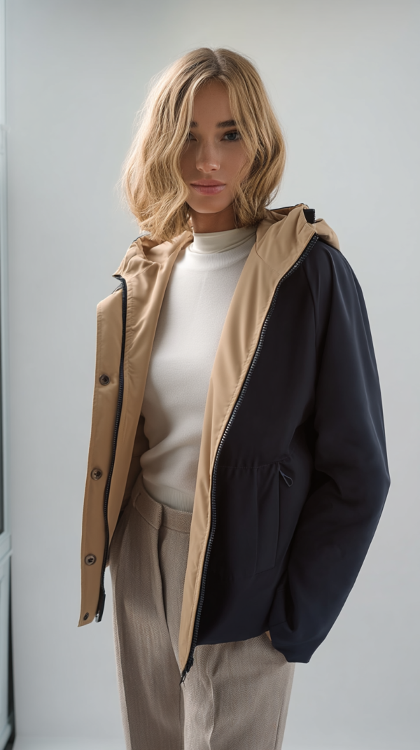 Chubasquero reversible azul y beige | Stylicious (2)