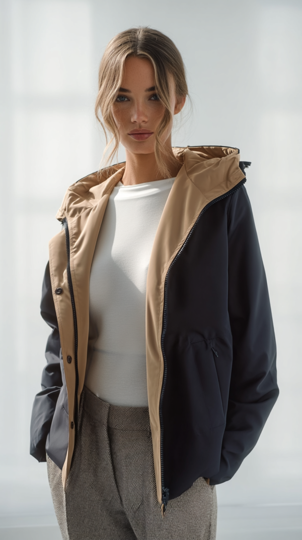 Chubasquero reversible azul y beige | Stylicious (5)
