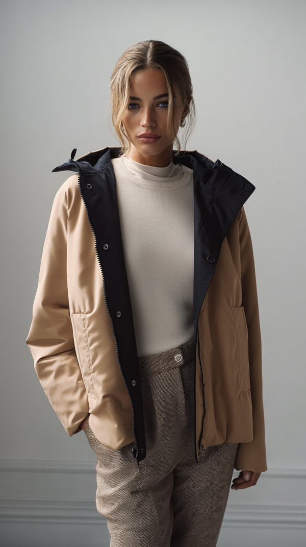 Chubasquero reversible azul y beige | Stylicious (25)