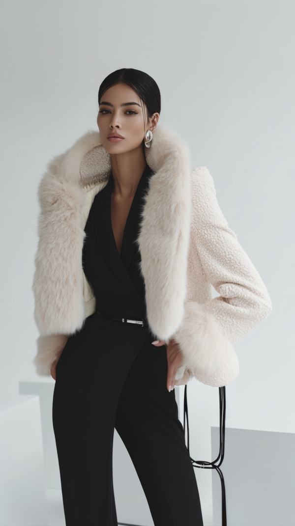 Chaqueta corta de pelo blanca | Stylicious