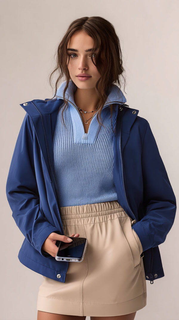 Parka corta impermeable azul marino | Stylicious (12)