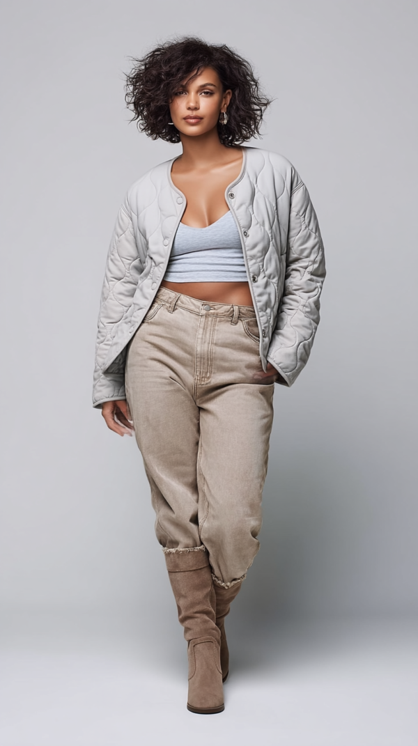 Chaqueta acolchada beige mujer | Stylicious (5)
