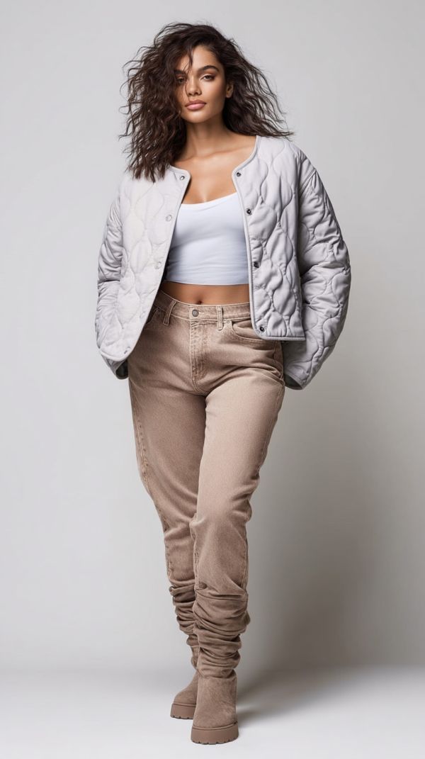 Chaqueta acolchada beige mujer | Stylicious (13)