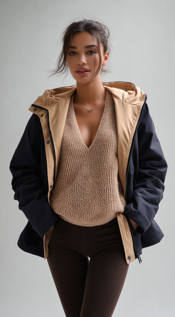 Chubasquero reversible azul y beige | Stylicious (8)