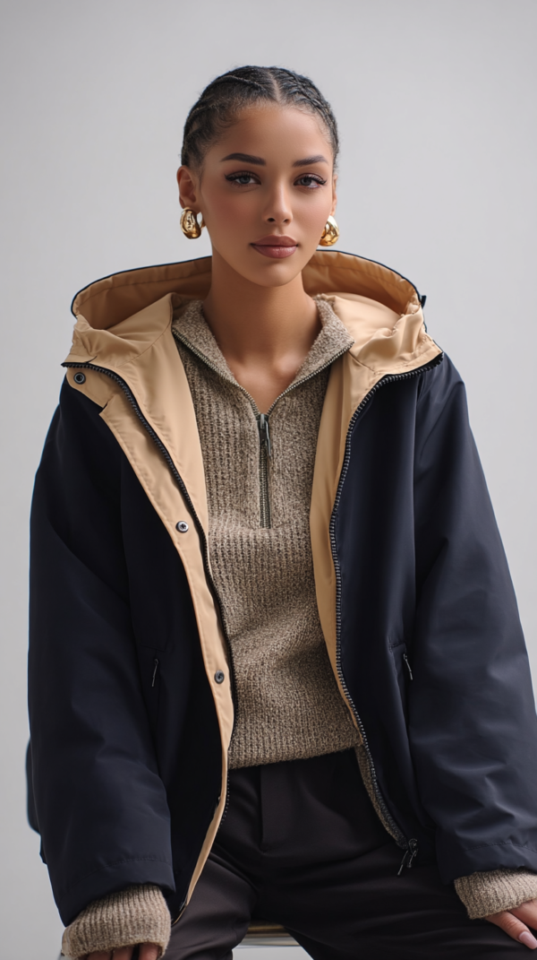 Chubasquero reversible azul y beige | Stylicious (22)