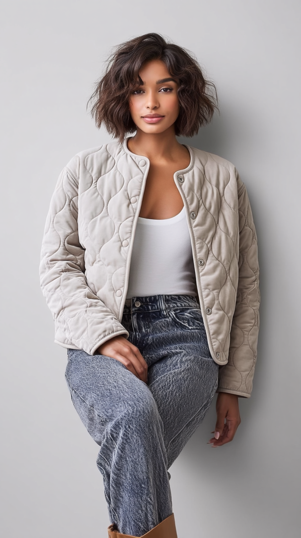 Chaqueta acolchada beige mujer | Stylicious