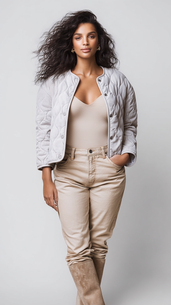Chaqueta acolchada beige mujer | Stylicious (4)