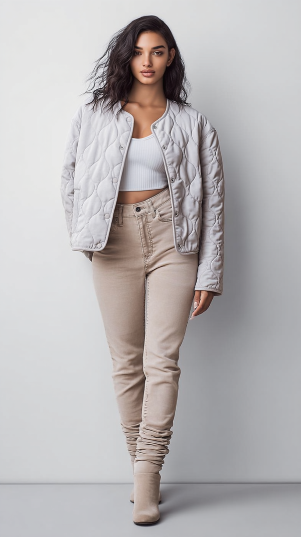 Chaqueta acolchada beige mujer | Stylicious (3)