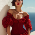 Vestido corse negro y rojo de organza | Stylicious