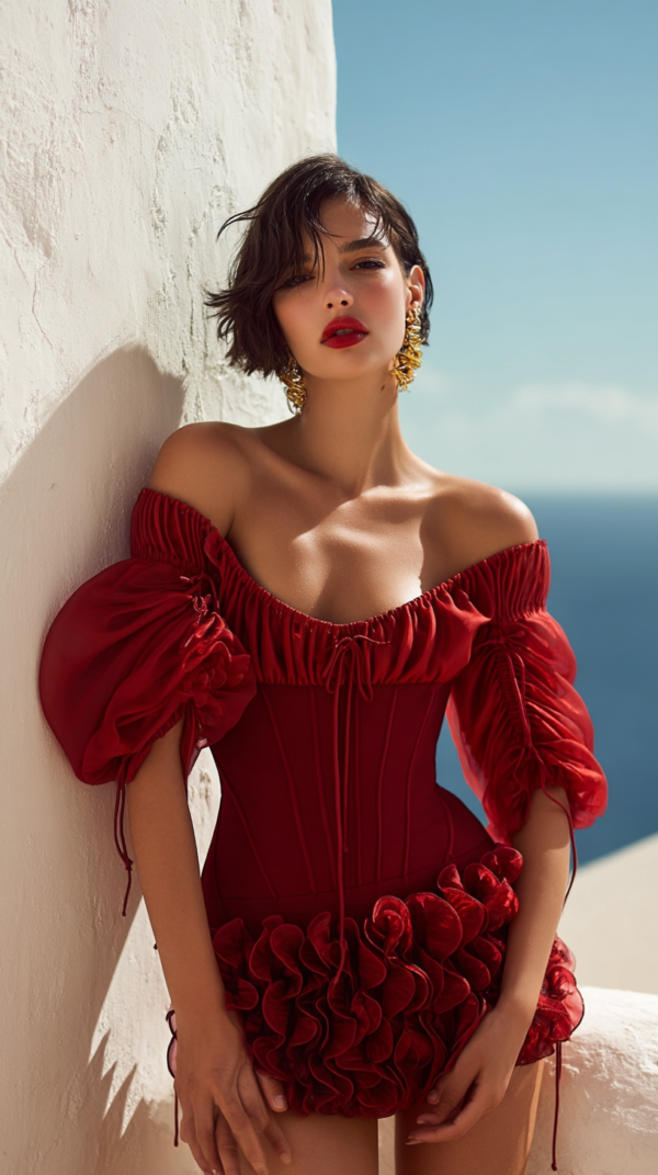 Vestido corse negro y rojo de organza | Stylicious