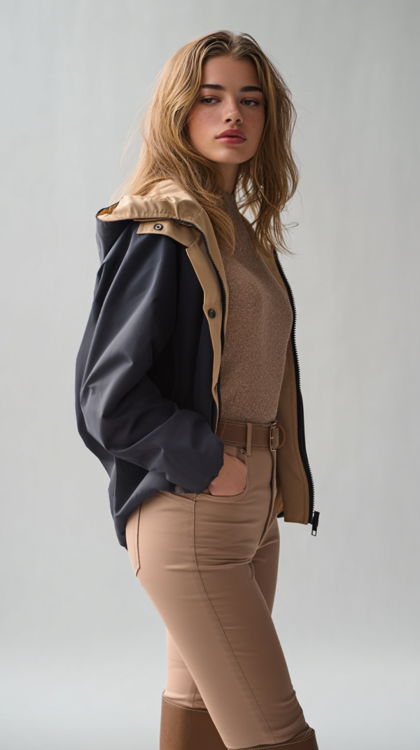 Chubasquero reversible azul y beige | Stylicious (29)