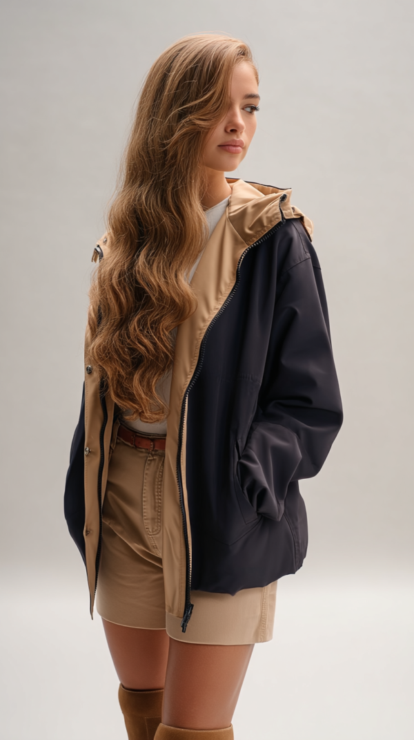 Chubasquero reversible azul y beige | Stylicious (30)