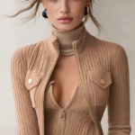 Cardigan beige de punto viscosa con botones joya dorados