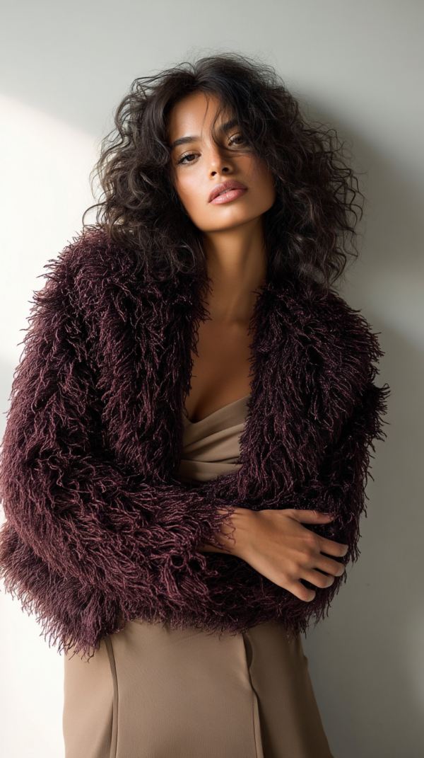 Abrigo de pelo burdeos mujer | Stylicious