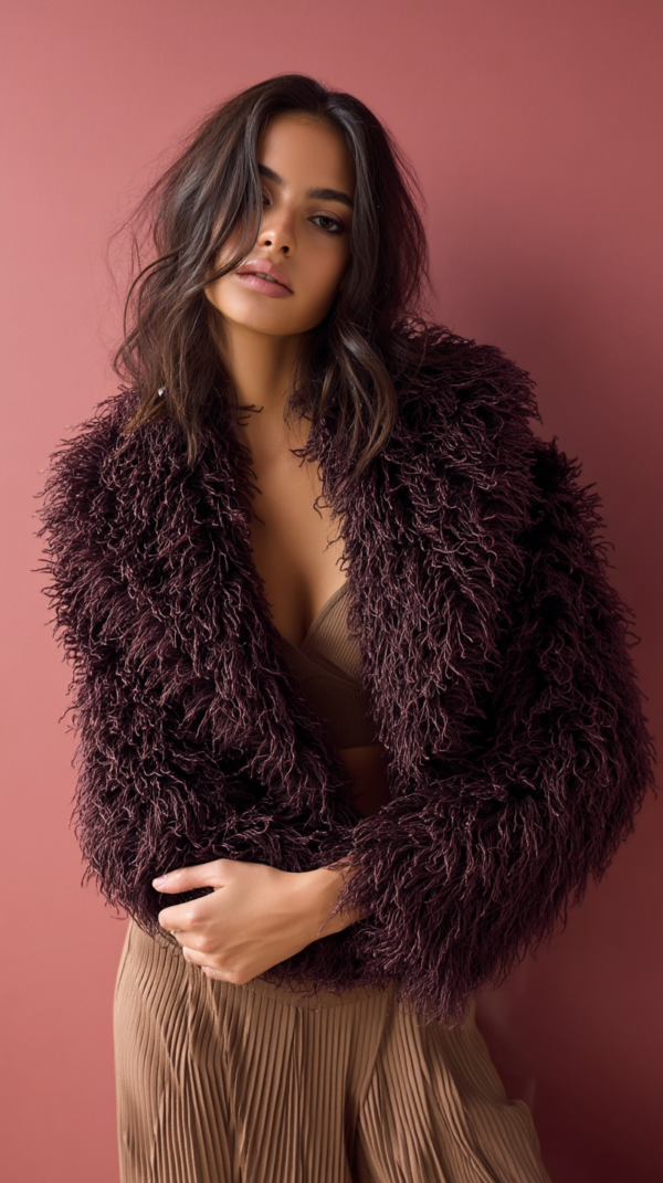 Abrigo de pelo burdeos mujer | Stylicious (2)