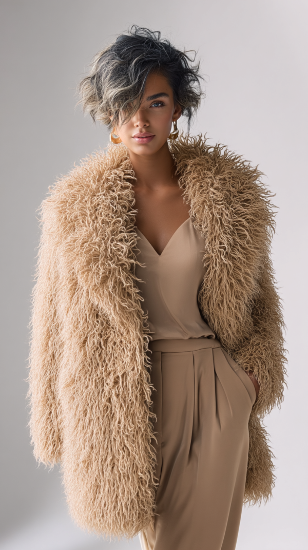 Abrigo de pelo beige mujer | Stylicious (4)