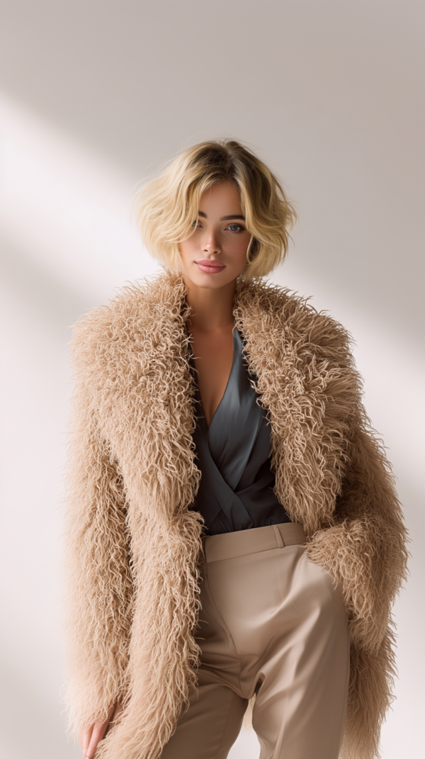 Abrigo de pelo beige mujer | Stylicious (6)