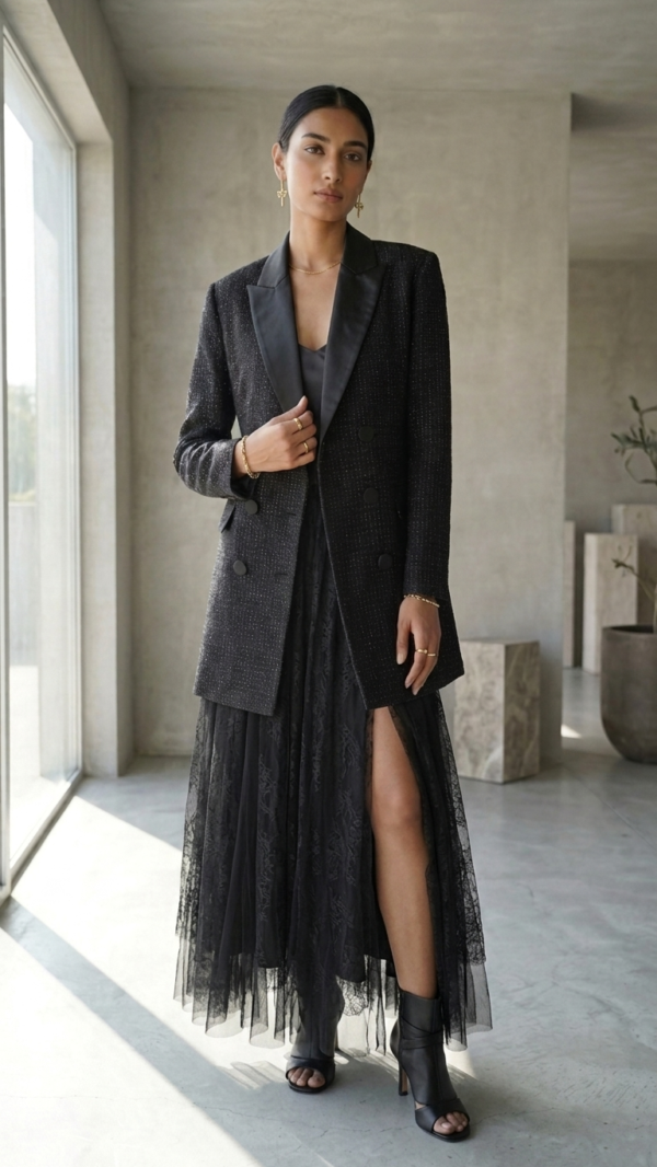 Vestido blazer de tweed negro | Stylicious (5)
