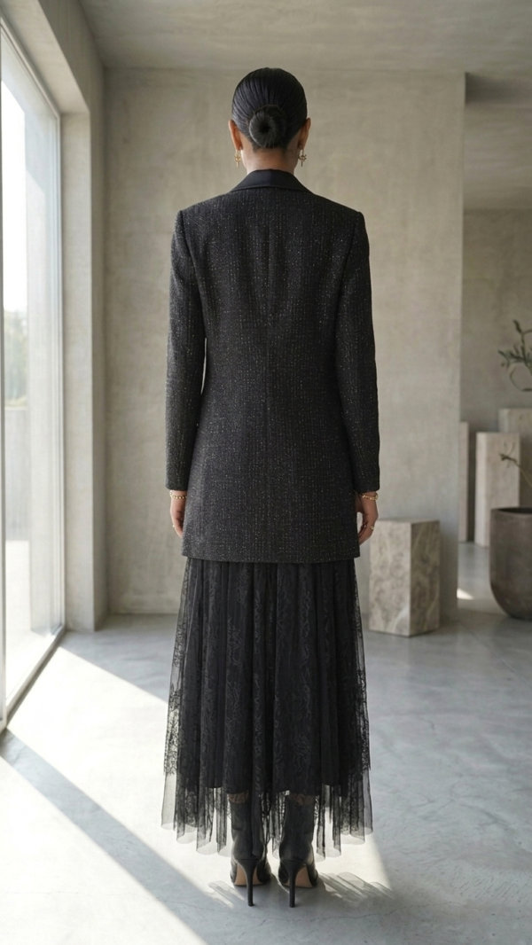 Vestido blazer de tweed negro | Stylicious (6)