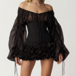 Vestido corse negro y rojo de organza | Stylicious (8)