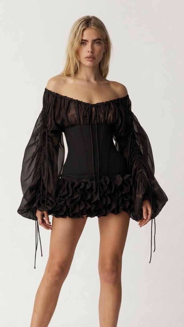 Vestido corse negro y rojo de organza | Stylicious (8)
