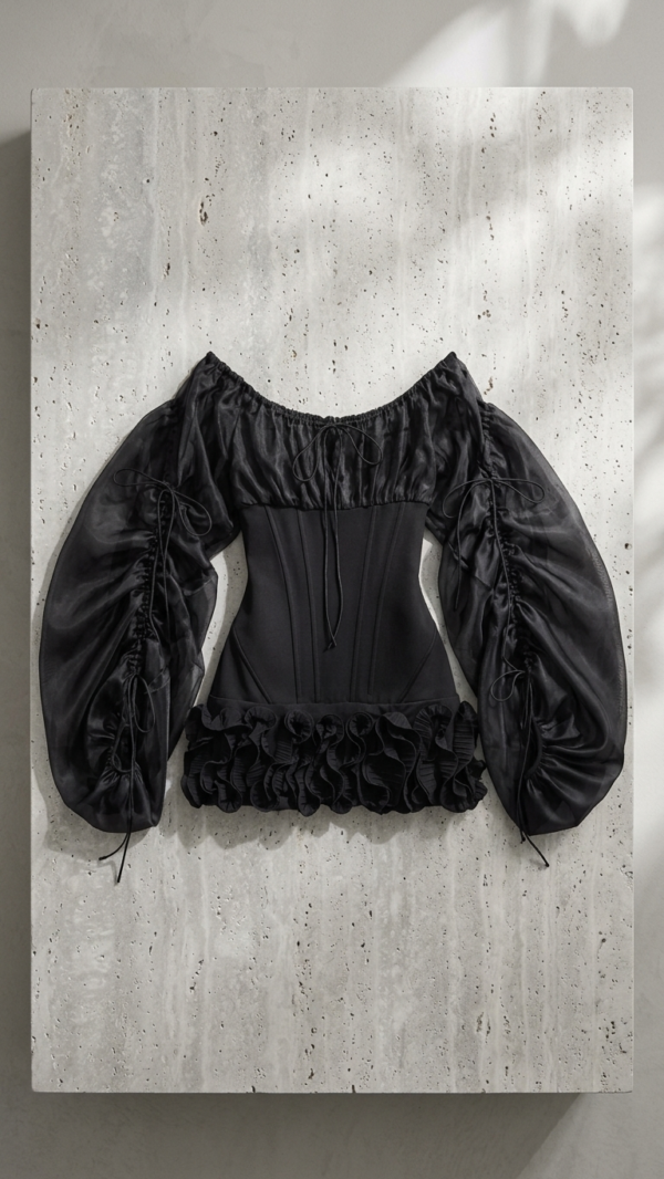 Vestido corse negro y rojo de organza | Stylicious (24)