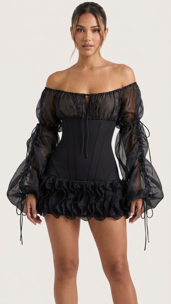 Vestido corse negro y rojo de organza | Stylicious (6)