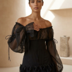 Vestido corse negro y rojo de organza | Stylicious (2)