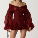 Vestido corse negro y rojo de organza | Stylicious (16)