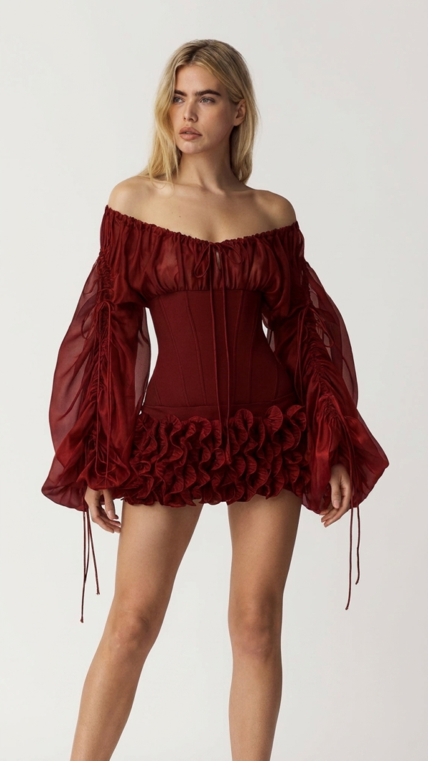 Vestido corse negro y rojo de organza | Stylicious (16)