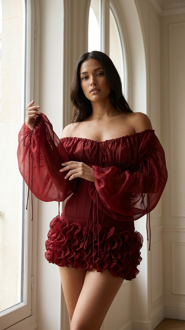 Vestido corse negro y rojo de organza | Stylicious (12)