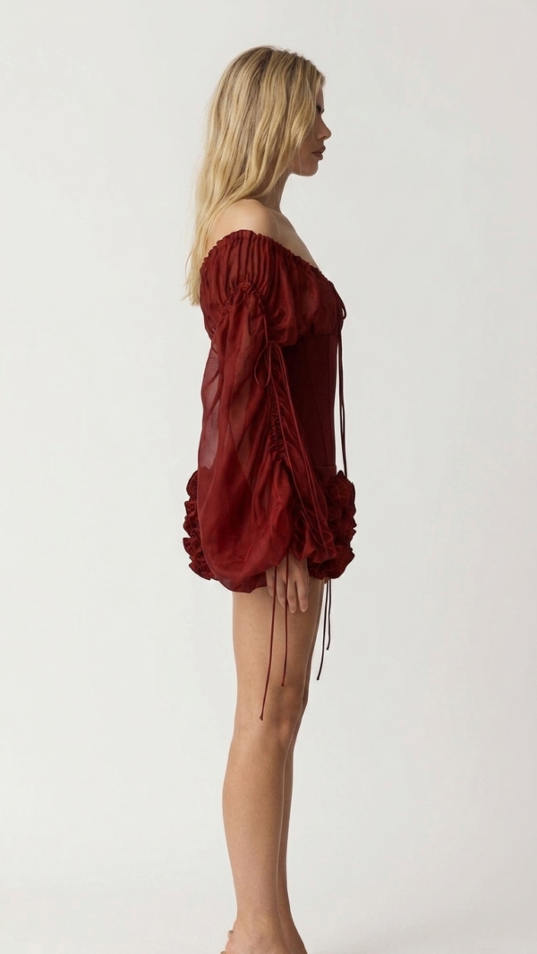 Vestido corse negro y rojo de organza | Stylicious (17)