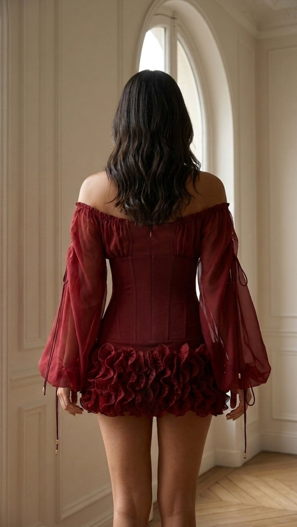 Vestido corse negro y rojo de organza | Stylicious (14)