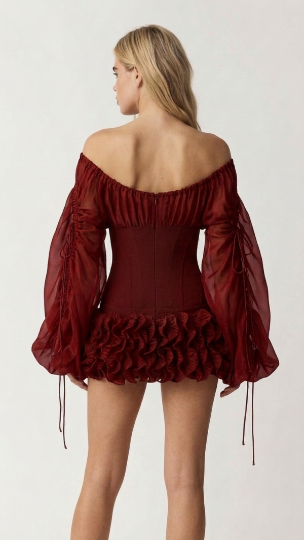 Vestido corse negro y rojo de organza | Stylicious (18)