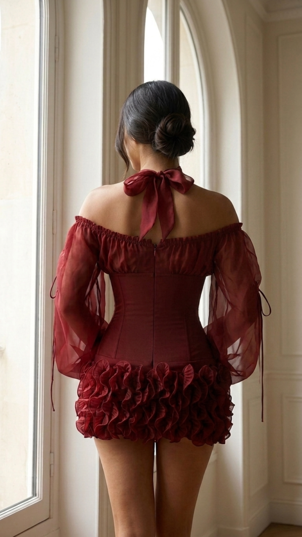 Vestido corse negro y rojo de organza | Stylicious (11)