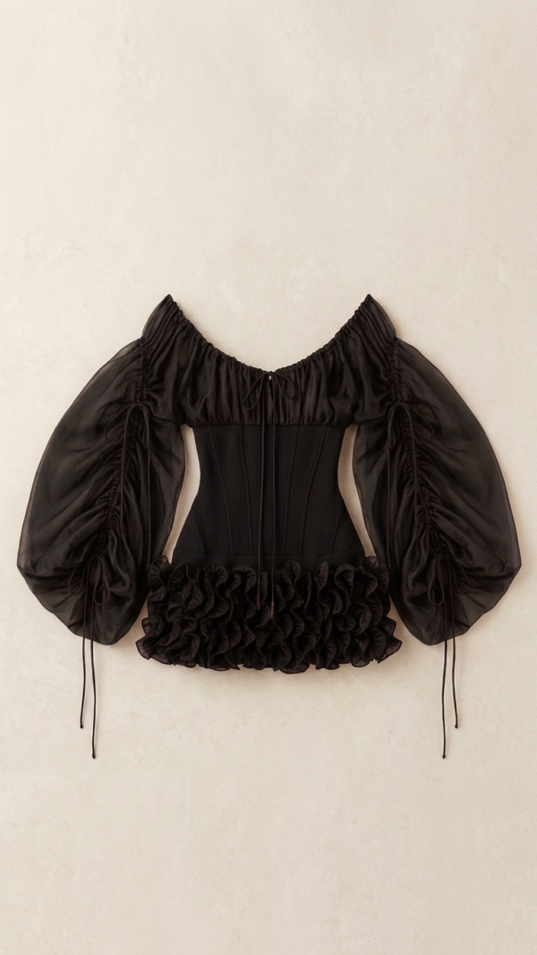 Vestido corse negro y rojo de organza | Stylicious (25)